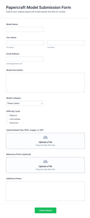 Papercraft Model Submission Form Template