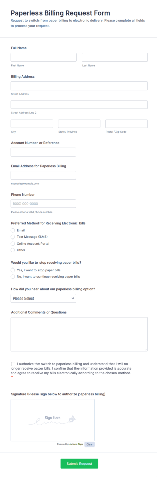 Paperless Billing Request Form Template