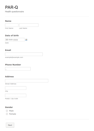 PAR Q Fitness Form GBPT Form Template