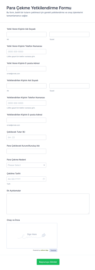 Para Çekme Yetkilendirme Form Şablonu