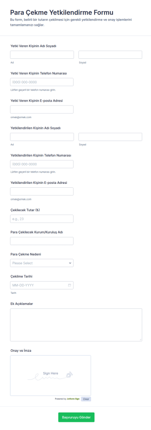 Para Çekme Yetkilendirme Form Şablonu
