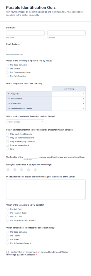 Parable Identification Quiz Form Template