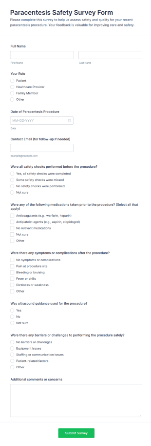 Paracentesis Safety Survey Form Template