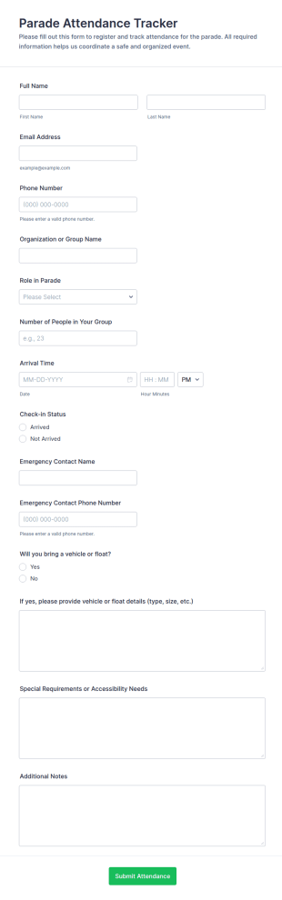 Parade Attendance Tracker Form Template