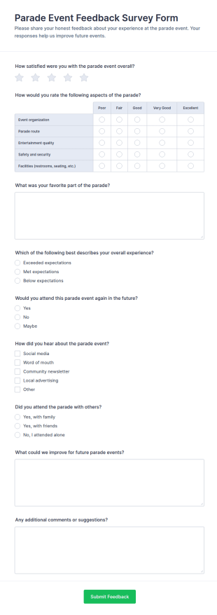 Parade Event Feedback Survey Form Template