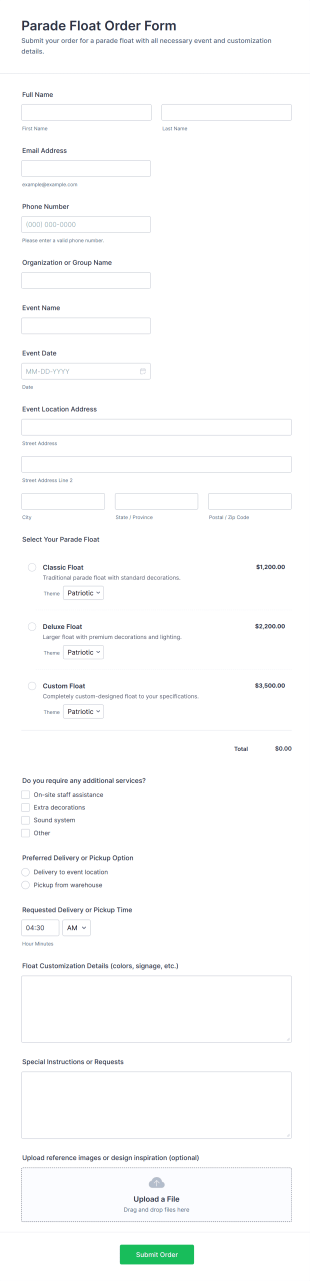 Parade Float Order Form Template