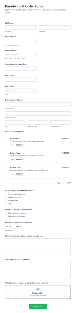 Parade Float Order Form Template