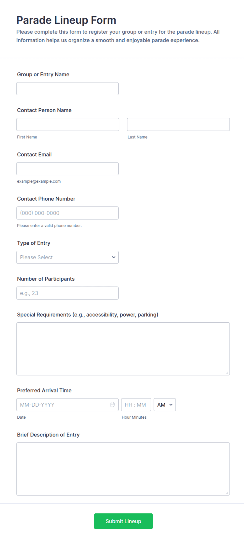 Parade Lineup Form Template | Jotform