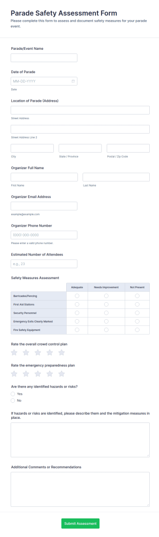 Parade Safety Assessment Form Template