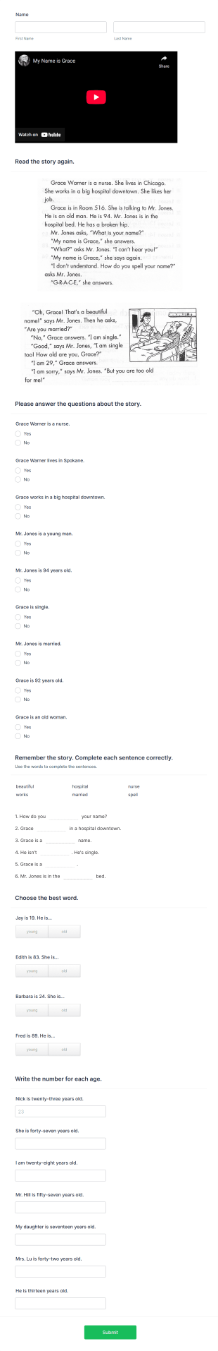 Reading Quiz Form Template