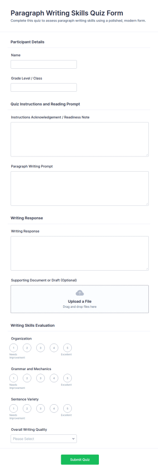 Paragraph Writing Skills Quiz Form Template