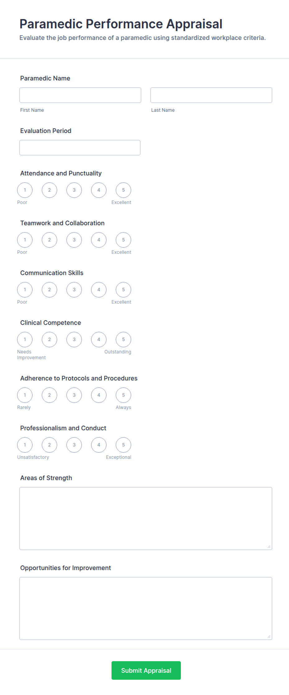 Paramedic Performance Appraisal Form Template | Jotform