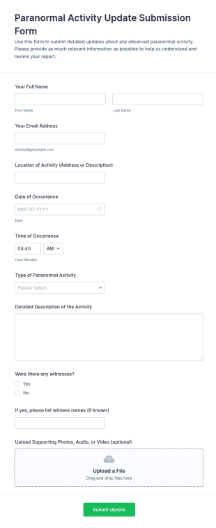 Paranormal Activity Update Submission Form Template