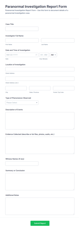 Paranormal Investigation Report Form Template