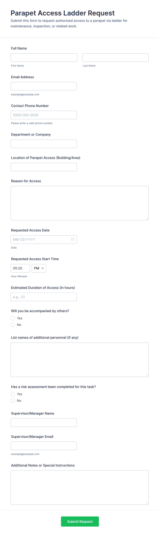 Parapet Access Ladder Request Form Template