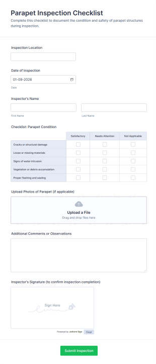 Parapet Inspection Checklist Form Template