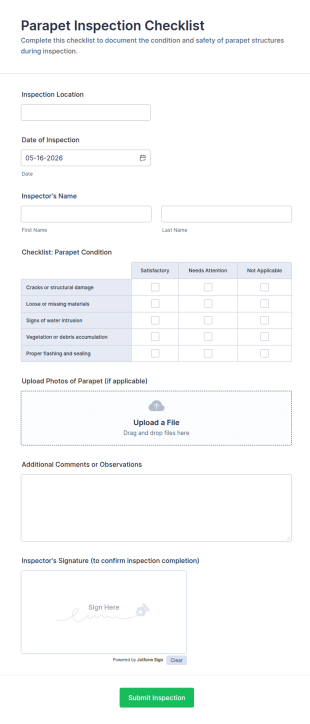 Parapet Inspection Checklist Form Template