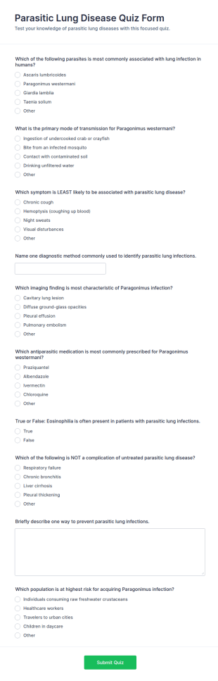 Parasitic Lung Disease Quiz Form Template