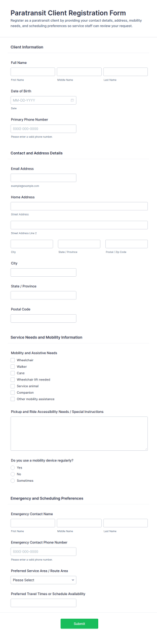 Paratransit Client Registration Form Template