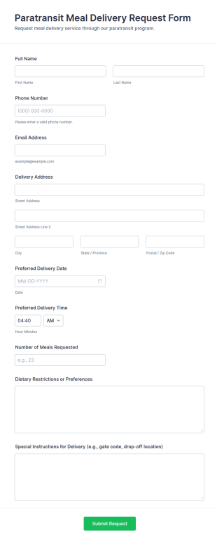 Paratransit Meal Delivery Request Form Template