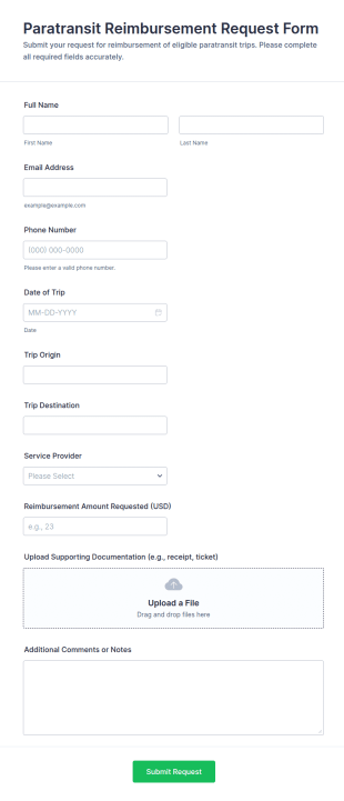 Paratransit Reimbursement Request Form Template