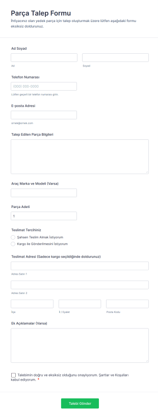 Parça Talep Form Template