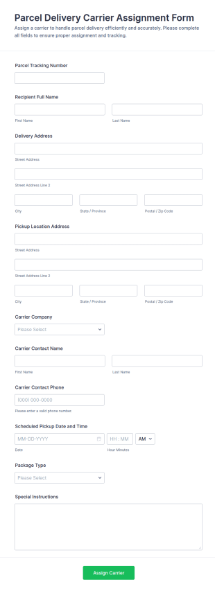 Parcel Delivery Carrier Assignment Form Template
