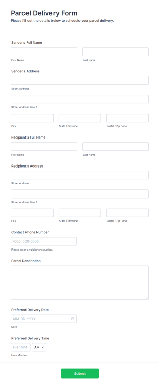 Parcel Delivery Form Template