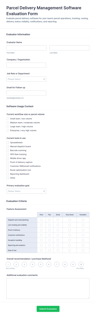 Parcel Delivery Management Software Evaluation Form Template