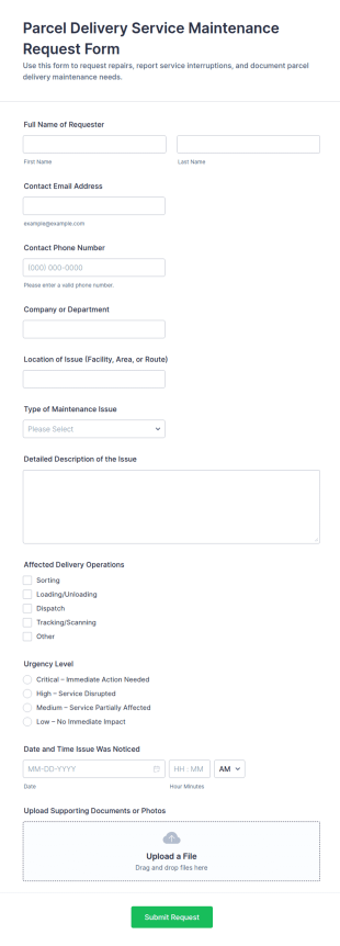 Parcel Delivery Service Maintenance Request Form Template
