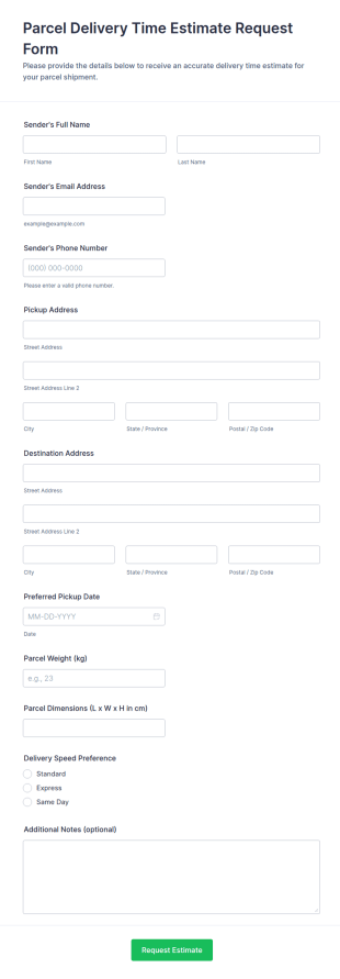 Parcel Delivery Time Estimate Request Form Template