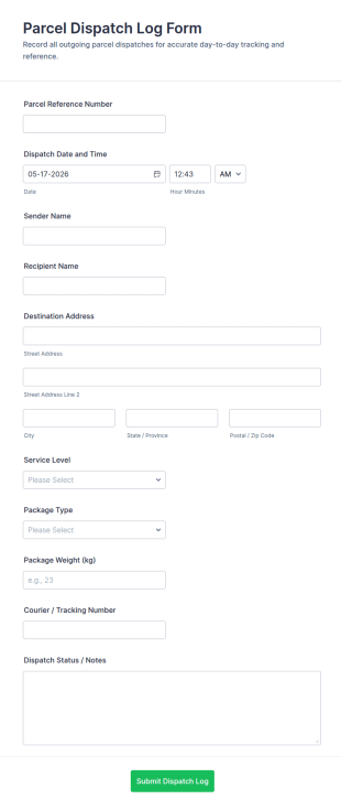 Parcel Dispatch Log Form Template