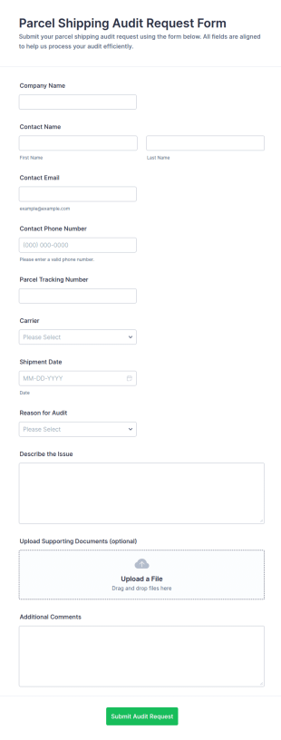 Parcel Shipping Audit Request Form Template