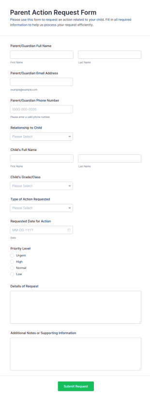 Parent Action Request Form Template