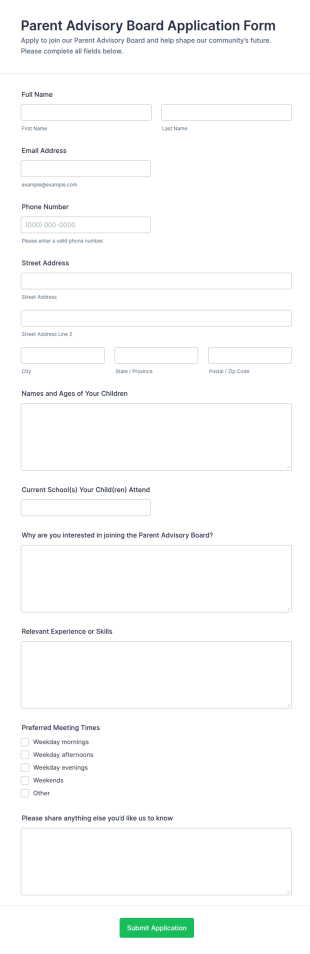 Parent Advisory Board Application Form Template