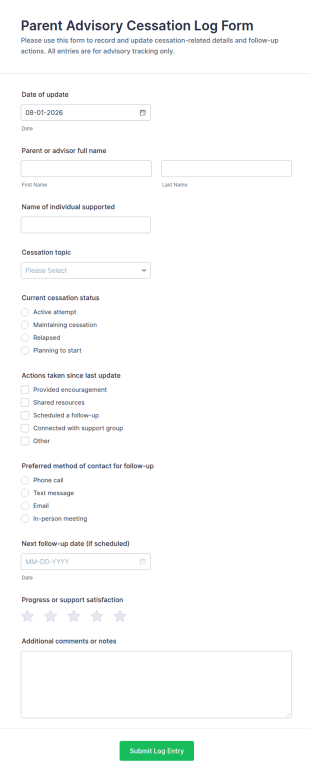 Parent Advisory Cessation Log Form Template