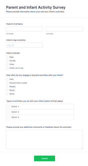 Parent And Infant Activity Survey Form Template