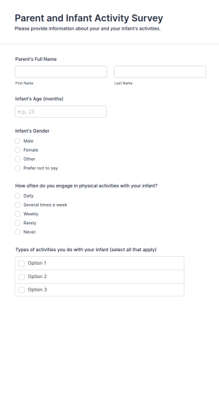 Parent And Infant Activity Survey Form Template
