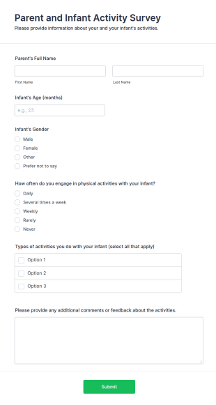 Parent And Infant Activity Survey Form Template