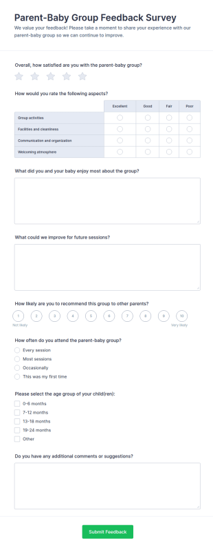 Parent Baby Group Feedback Survey Form Template