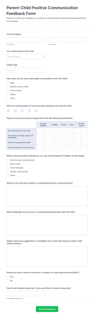 Parent Child Positive Communication Feedback Form Template