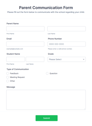 Parent Communication Form Template