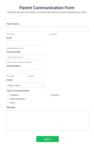 Parent Communication Form Template