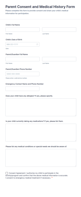 Parent Consent And Medical History Form Template