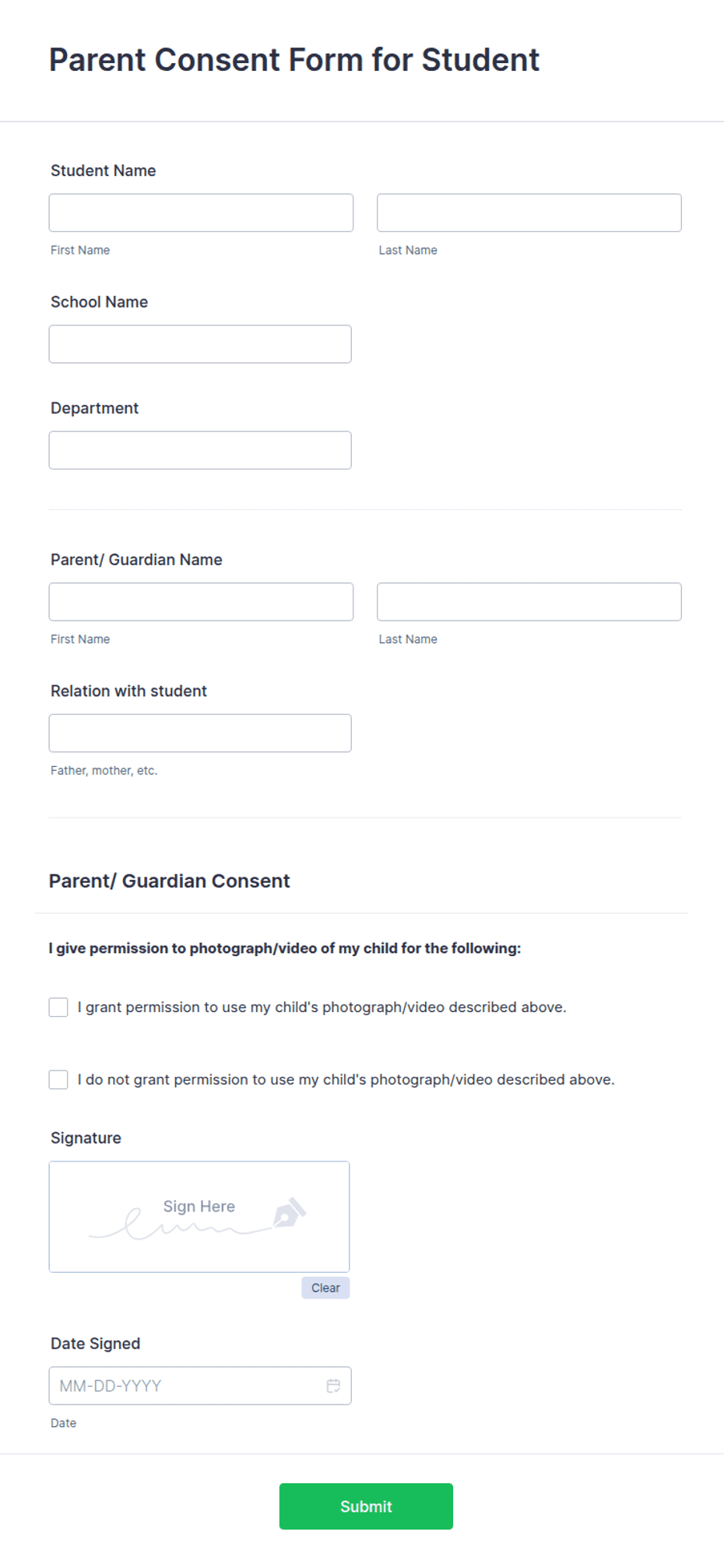 Parent Consent Form for Student Form Template | Jotform