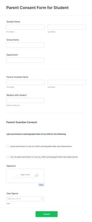 Parent Consent Form For Student
