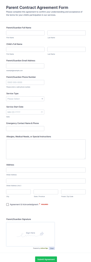 Parent Contract Agreement Form Template