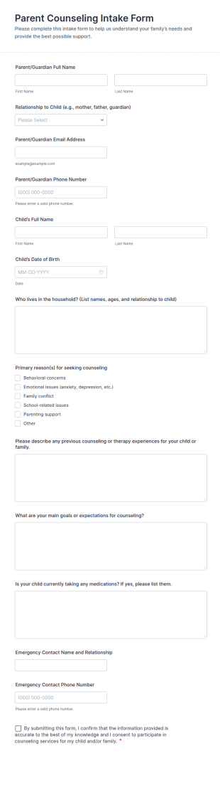 Parent Counseling Intake Form Template