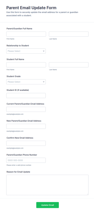 Parent Email Update Form Template
