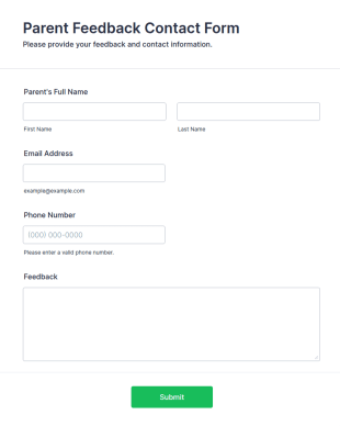 Parent Feedback Contact Form Template